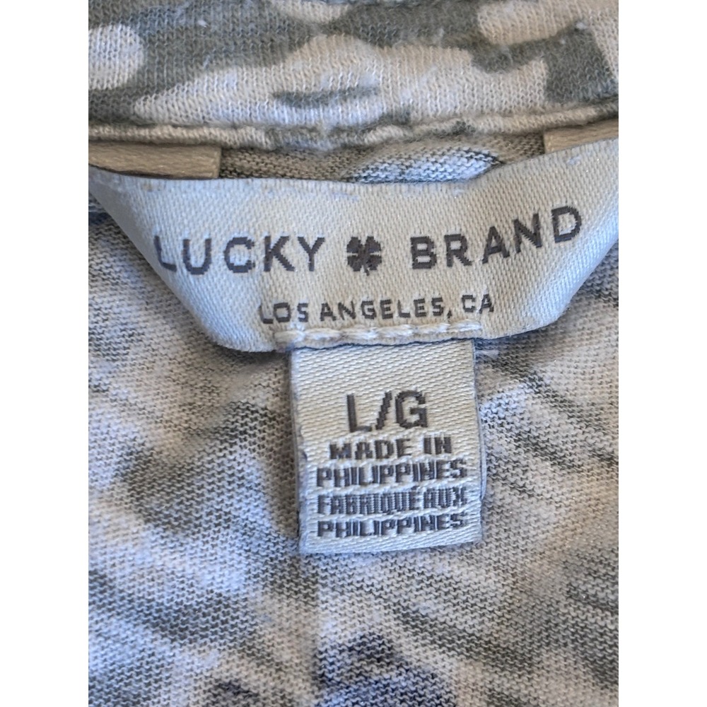 Lucky Brand Womens Blue Tan Floral Boho V-Neck 3/4 Sleeve Top Large Peasant - Picture 3 of 11